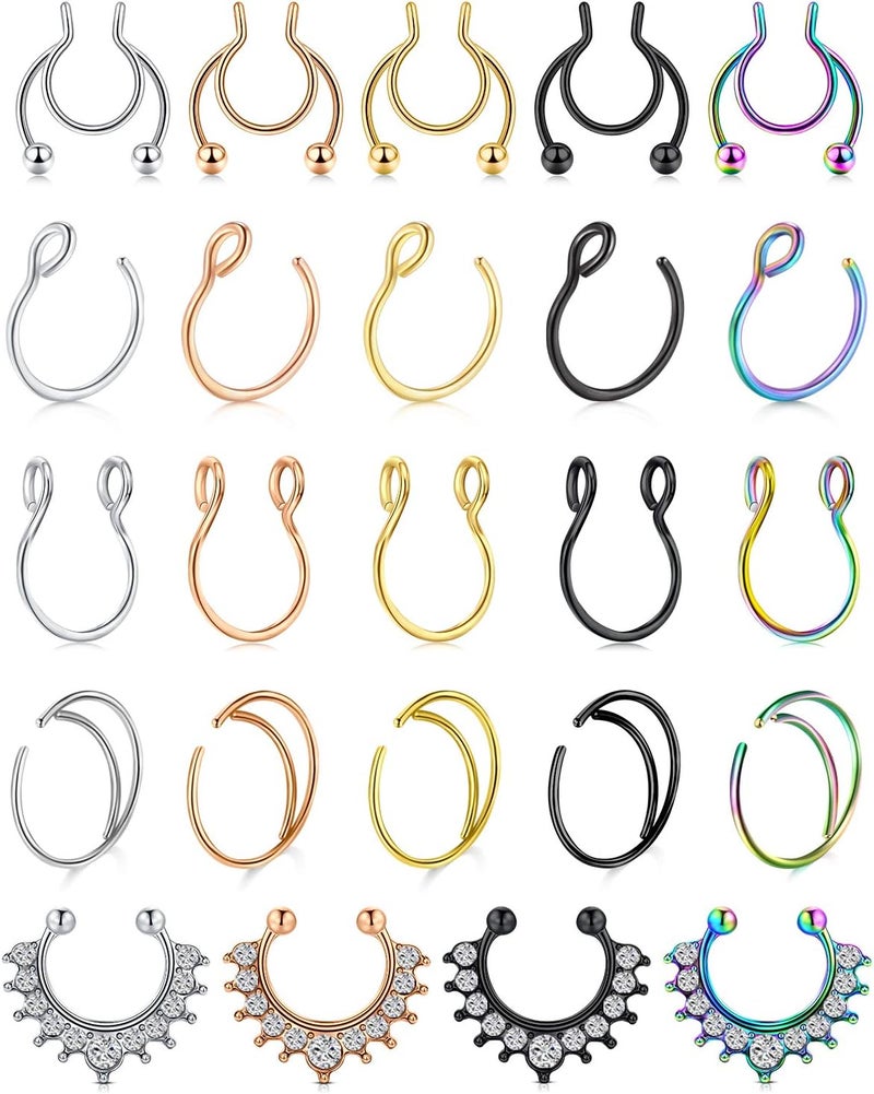 D.Bella Fake Septum Hoop 20G Faux Nose Piercing Hoop Clip on Nose Rings Non Piercing Fake Septum Lip Ear Ring Faux Body Piercing Jewelry for Women Men - Image 1